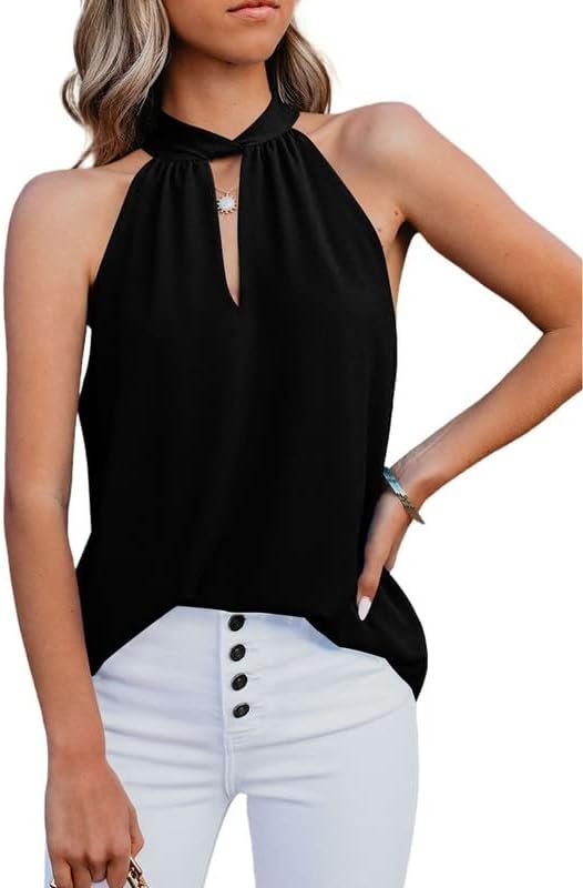 417LrvAnYnL._AC_87367f1b-c6f7-4587-9631-5245e7c8928c Womens Casual Sleeveless Shirts Halter Neck Leopard Print Tank Top and Blouses