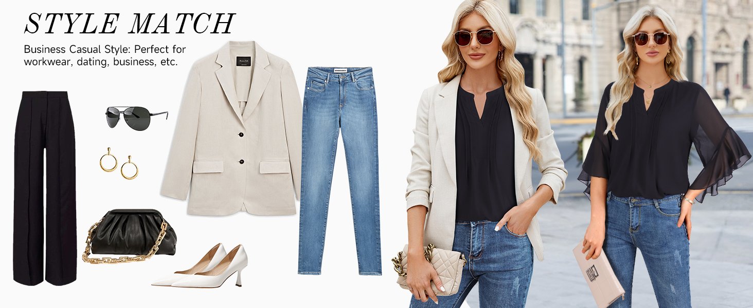Timeson Women's 3/4 Sleeve Tops Dressy Casual Business Work Blouses Chiffon Office Shirts
