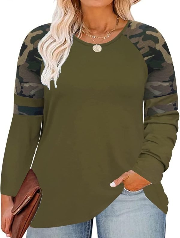 515D9e_qdDS._AC_SL1200 Plus Size T Shirt for Women Long Sleeve Raglan Tops Tee Shirts Color Block Top Leopard Plaid Print XL-5XL 14W-28W