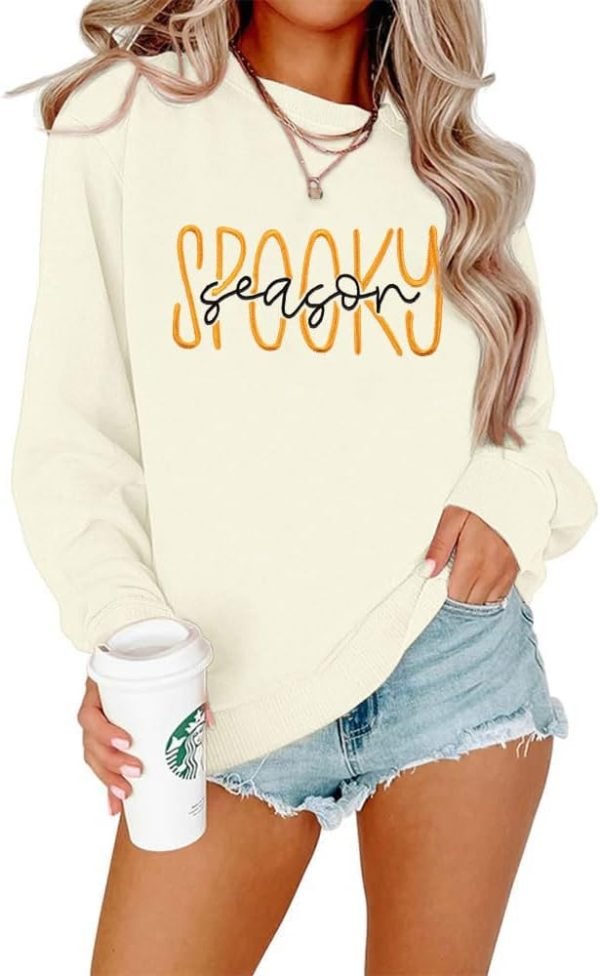 516fyoaEj0L._AC_SL1000 Embroidered Sweatshirt Women Halloween Sweatshirts Fall Lightweight Pullover Autumn Long Sleeve Top
