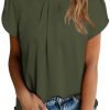 Women's Casual Round Neck Basic Pleated Tops Short Sleeve Loose Fit Curved Keyhole Back Chiffon Blouses Tshirts