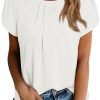 Women's Casual Round Neck Basic Pleated Tops Short Sleeve Loose Fit Curved Keyhole Back Chiffon Blouses Tshirts