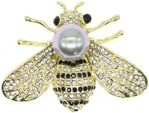 51X6msgpJBL._AC_SL1000 Honey Bee Brooches Crystal Insect Themed Bee Brooch Animal Fashion Shell Pearl Brooch Pin Gold Tone