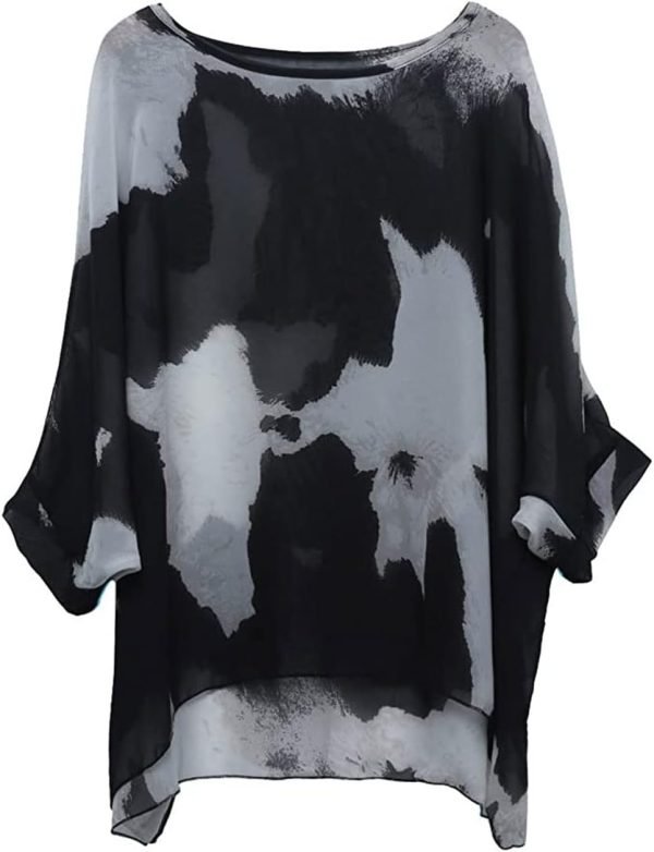 Women Chiffon Blouse Floral Batwing Sleeve Beach Cover Loose Tunic Shirt Tops
