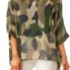 Women Chiffon Blouse Floral Batwing Sleeve Beach Cover Loose Tunic Shirt Tops