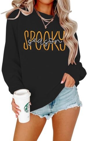 Embroidered Sweatshirt Women Halloween Sweatshirts Fall Lightweight Pullover Autumn Long Sleeve Top