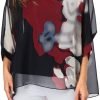 Women Chiffon Blouse Floral Batwing Sleeve Beach Cover Loose Tunic Shirt Tops