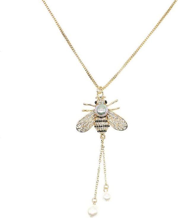 51z-tCF7gIL._AC_SL1000 Honey Bee Brooches Crystal Insect Themed Bee Brooch Animal Fashion Shell Pearl Brooch Pin Gold Tone