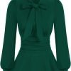 Women's Long Sleeve Peplum Dressy Shirt Office Bow Tie Work Blouses Tops Smocked Waist