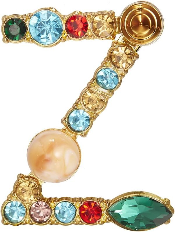 Crystal Pearl Initial Brooch Gold Plated Enamel Colorful Letter Alphabet Breastpin Pin for GIFTS