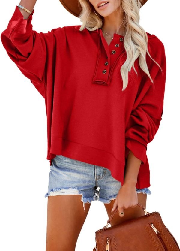 61-GUm-hELL._AC_SL1500 Hoodies for Women 2024 Fashion Fall V Neck Button Down Long Sleeve Hooded Sweatshirts Tops