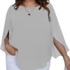 Women Summer Batwing Sleeve Chiffon Tunic Tops Dressy Scoop Neck Casual Loose Flowy Shirts