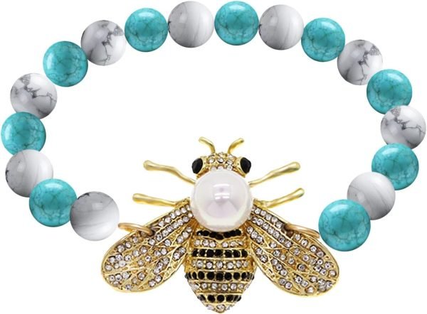 61-S885jedL._AC_SL1500 Honey Bee Brooches Crystal Insect Themed Bee Brooch Animal Fashion Shell Pearl Brooch Pin Gold Tone