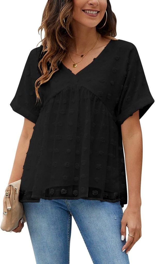 61-SG0TanCL._AC_SL1500 Womens Chiffon Blouse Summer Casual Round Neck Short Sleeve Pom Pom Shirts Top
