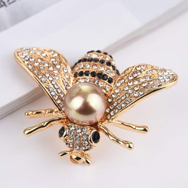 61-q6z6qwqL._AC_SL1000 Honey Bee Brooches Crystal Insect Themed Bee Brooch Animal Fashion Shell Pearl Brooch Pin Gold Tone