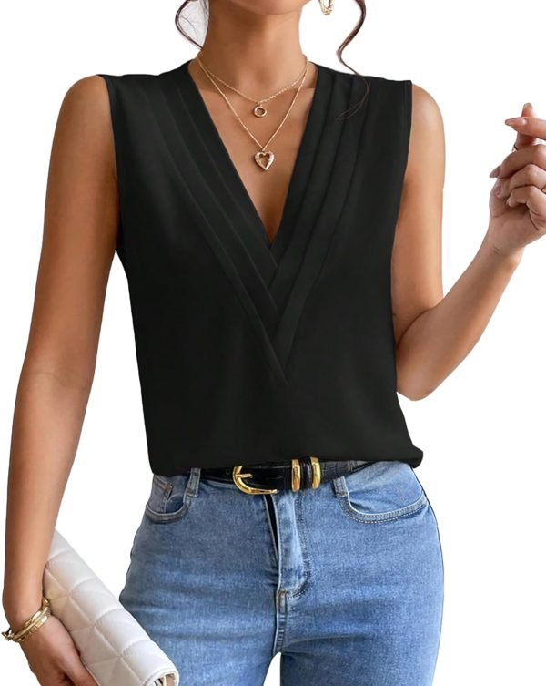 Sleeveless Chiffon Tops for Women Summer Triple V-neck T Shirts Business Office Dressy Outfit Blouse
