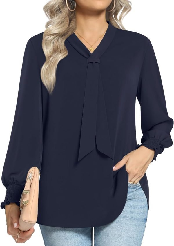 611X9hBQ36L._AC_SL1500 Women's Fall Long Sleeve Chiffon Blouse Winter V-Neck Tunic Tops Business Shirt