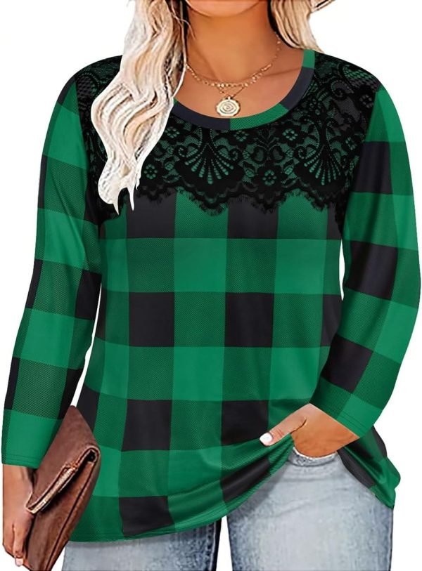 611zh3wtAGL._AC_SL1200 Plus Size Lace Tops for Women Long Sleeve Crewneck Pullover Fall T-shirts Tunics Basic Tees T-Shirts XL-5XL