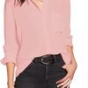 Women Button Down Shirts with Pockets Long Sleeve Office Blouses Casual Business Tops Slim Fit Chiffon Shirts S-XXL