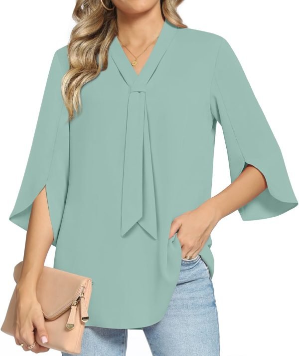 612ol_z2zfL._AC_SL1500 Women's Fall Long Sleeve Chiffon Blouse Winter V-Neck Tunic Tops Business Shirt
