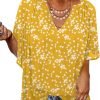 Womens Casual V Neck Loose 3/4 Bell Sleeve Chiffon Blouse Shirt Pleated Flowy Tunic Tops