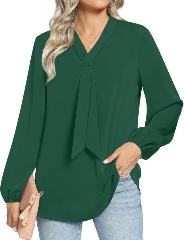 613ayFHlbjL._AC_SL1500 Women's Fall Long Sleeve Chiffon Blouse Winter V-Neck Tunic Tops Business Shirt