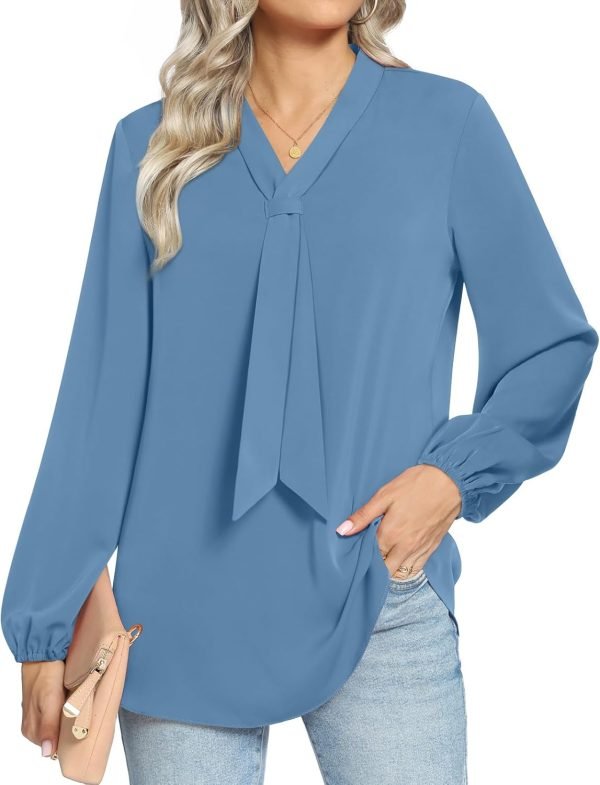 613qgQmrXqL._AC_SL1500 Women's Fall Long Sleeve Chiffon Blouse Winter V-Neck Tunic Tops Business Shirt