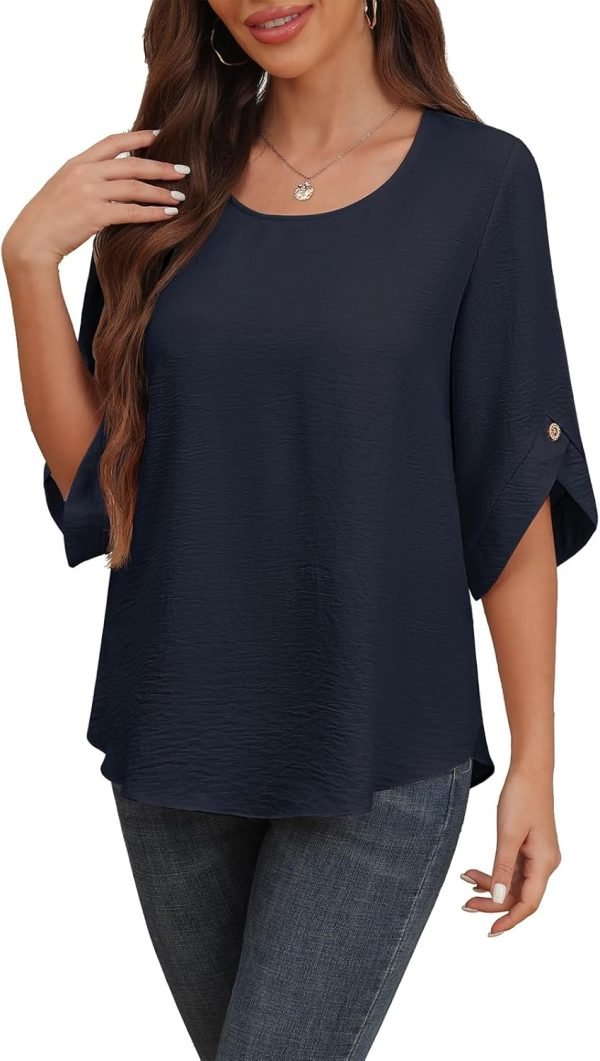 Women's 2024 Summer Chiffon Blouses Bell Short Sleeve Tshirts Casual Loose Flowy Dressy Work Tops for Leggings Blouse