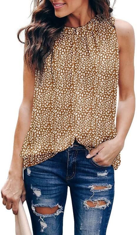 614Gl2PrSGL._AC_d6e63cb7-3392-4810-9815-9420ba784d21 Womens Casual Sleeveless Shirts Halter Neck Leopard Print Tank Top and Blouses