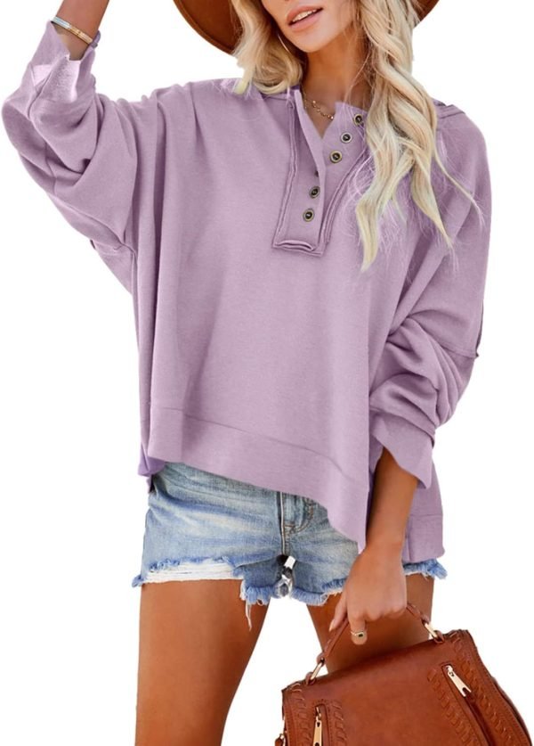 614uS7FZ5uL._AC_SL1500 Hoodies for Women 2024 Fashion Fall V Neck Button Down Long Sleeve Hooded Sweatshirts Tops