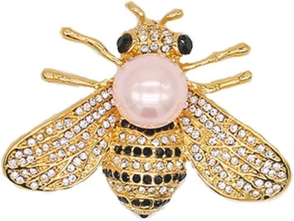 615HfiIuKVL._AC_SL1000 Honey Bee Brooches Crystal Insect Themed Bee Brooch Animal Fashion Shell Pearl Brooch Pin Gold Tone
