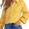 Women's Casual V Neck Allover Floral Print Long Sleeve Chiffon Button Down Blouses Bohemian Top Shirts