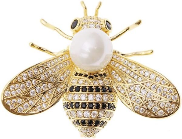 615bcRXoIWL._AC_SL1000 Honey Bee Brooches Crystal Insect Themed Bee Brooch Animal Fashion Shell Pearl Brooch Pin Gold Tone