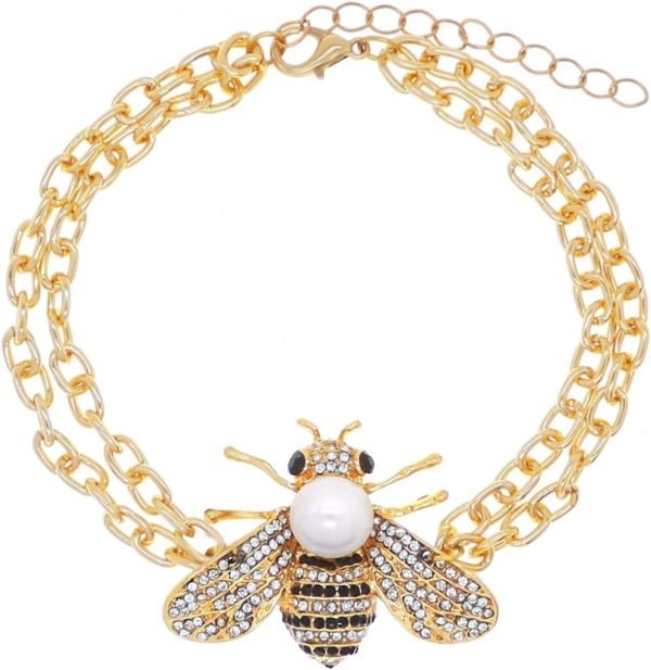 616SlQGg9RL._AC_SL1500 Honey Bee Brooches Crystal Insect Themed Bee Brooch Animal Fashion Shell Pearl Brooch Pin Gold Tone