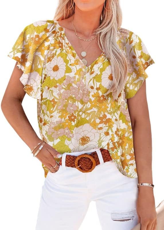 Women's Casual Boho Floral Print V Neck Long Sleeve T Shirt Blouses