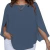 Women Summer Batwing Sleeve Chiffon Tunic Tops Dressy Scoop Neck Casual Loose Flowy Shirts
