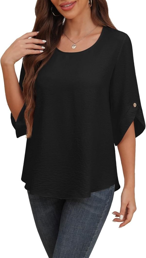 Women's 2024 Summer Chiffon Blouses Bell Short Sleeve Tshirts Casual Loose Flowy Dressy Work Tops for Leggings Blouse