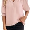 Women's Summer Puff Sleeve Top V Neck Ruffle Button Shirt Pleated Dressy Casual Chiffon Blouses