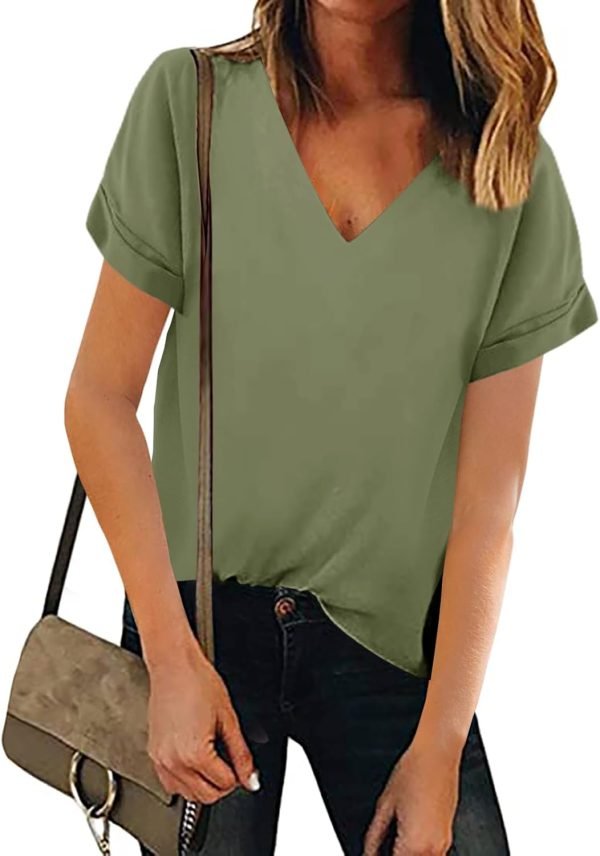 619YjRfk-kL._AC_SL1500 Women V Neck Chiffon Blouse Short Sleeve Summer Casual Loose Shirt Tops