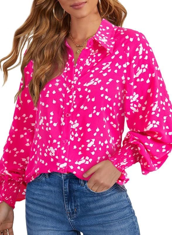 619kuHJVOZL._AC Women's Casual V Neck Allover Floral Print Long Sleeve Chiffon Button Down Blouses Bohemian Top Shirts