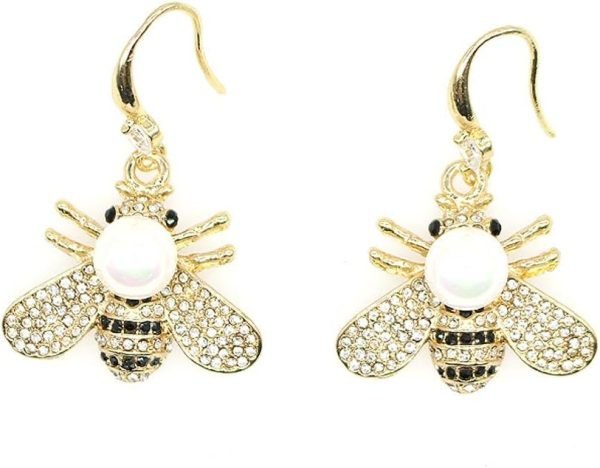 619v2PX1QIL._AC_SL1000 Honey Bee Brooches Crystal Insect Themed Bee Brooch Animal Fashion Shell Pearl Brooch Pin Gold Tone