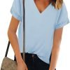 Women V Neck Chiffon Blouse Short Sleeve Summer Casual Loose Shirt Tops