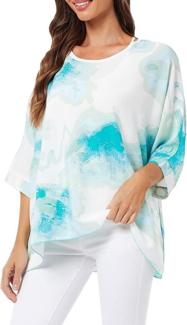 Women Chiffon Blouse Floral Batwing Sleeve Beach Cover Loose Tunic Shirt Tops