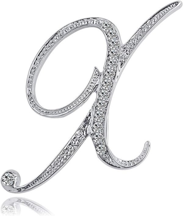61ANseUalOL._AC_SL1000 Letter Brooch Pins Initial Rhinestone Brooch for Women Crafts Silvery A-Z