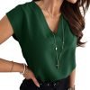 Women's V Neck Chiffon Blouses Cap Sleeve Shirts Casual Loose Work Office Solid Tops