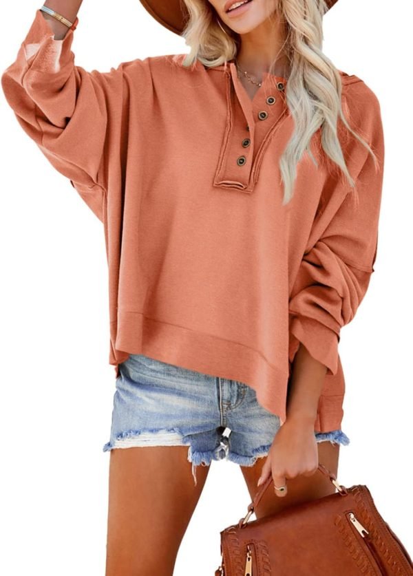 61B26yvgPGL._AC_SL1500 Hoodies for Women 2024 Fashion Fall V Neck Button Down Long Sleeve Hooded Sweatshirts Tops