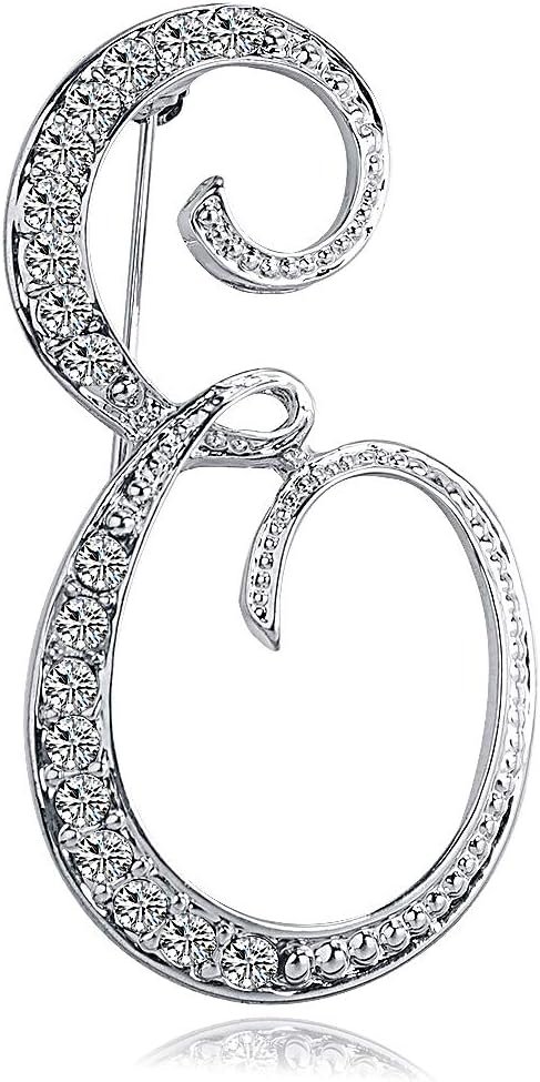 61CYSTQUeWL._AC_SL1000 Letter Brooch Pins Initial Rhinestone Brooch for Women Crafts Silvery A-Z