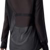 Women's Sheer Mesh Button Up Shirt Long Sleeve See Through Blouse