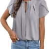 Womens Summer Tops Button Down Crew Neck Short Sleeve Shirts Business Casual Loose Work Chiffon Blouses