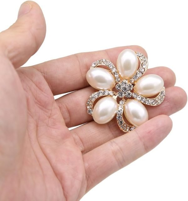 61CdbgQrx2L._AC_SL1001 Lot 9pcs Rose Gold-Tone Rhinestone brooches, Big Pearl Crystal Wedding Bouquet kit Set